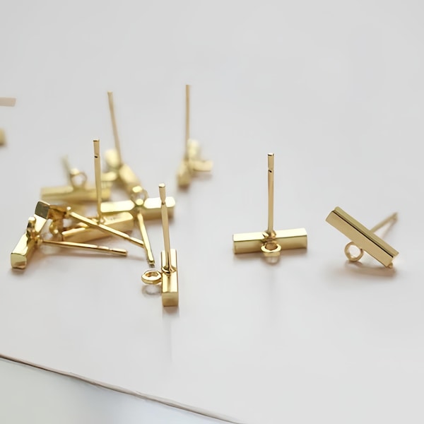10pcs Real 14K Gold Plated Bar earrings,Ear Stud, Metal Post Earrings,Designer jewelry Finding, Earring diy