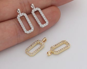 6pcs Real 18k Gold Plated Rectangle Zircon Charm,  CZ Pave Drop Pendant, Quality Jewelry Supply