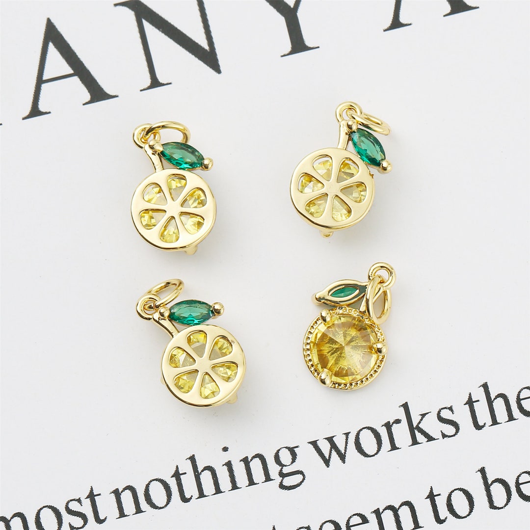 6pcs High Quality Real Gold Plated Lemon Charm, Zircon Lemon Pendant