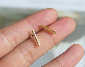 10pc real gold plated bar earrings, stick earrings, stick ear wire, simple earrings, bar ear post, high quality, wholesale