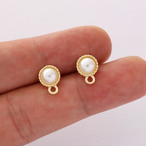 10pcs Alloy Pearl Earrings, Round Earring Post, Ear Wire