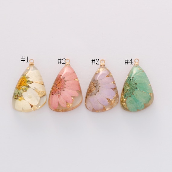 4pcs Teardrop Resin Charm Pressed Flower Pendant,Jewelry Making, Jewelry Accessories, Handmade DIY Material