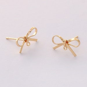 10PCS Real Gold Plated Bowknot Earrings,Bow Post Earrings, Earrings Stud, Jewelry Making Material, Crafts Supplies, Earrings diy