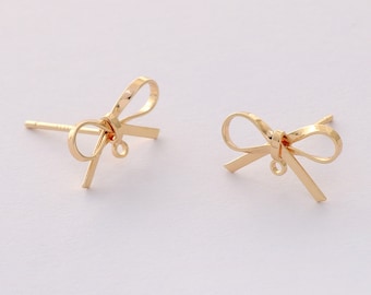 10PCS Real Gold Plated Bowknot Earrings,Bow Post Earrings, Earrings Stud, Jewelry Making Material, Crafts Supplies, Earrings diy