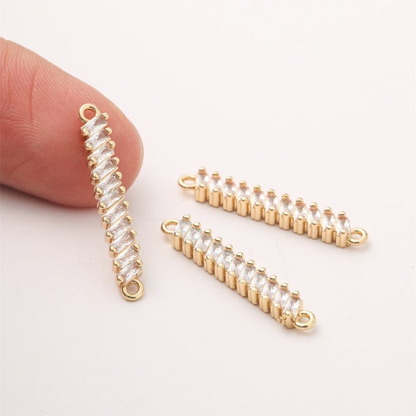 10pcs Tiny Mini CZ Pave charm,Real Gold Plated cz bar connector, Clear Stone Charm, Quality Jewelry Supply