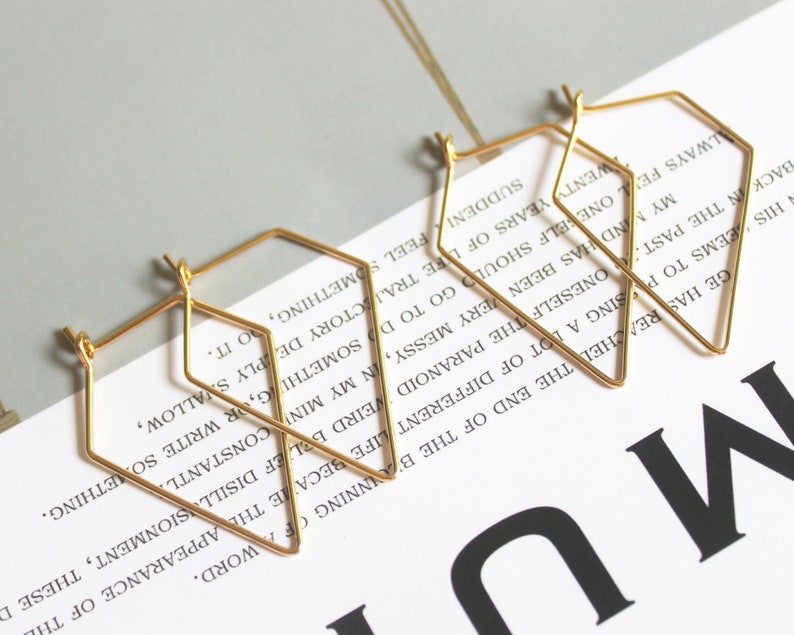 Circle Ear Hoop Wine Glass Charm Hoops 10PCS 24K Real Gold Plated Brass Hoop,Diamond shape Dangle Earrings Alien Ear Hoop