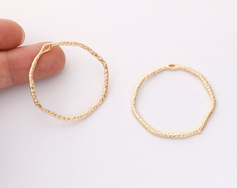 10PCS. Charme de cercle plaqué or véritable, pendentif cercle creux, trouvaille en laiton, matériel de bricolage de bijoux de boucle d'oreille