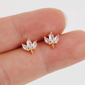Real Gold Plated Brass Zircon Oval Earrings Posts, Earring Stud,Tiny Mini Teardrop Ear Studs, 925 Sterling Silver Ear Stick