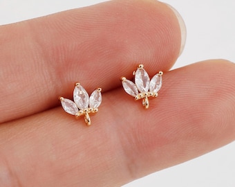 Real Gold Plated Brass Zircon Oval Earrings Posts, Earring Stud,Tiny Mini Teardrop Ear Studs, 925 Sterling Silver Ear Stick