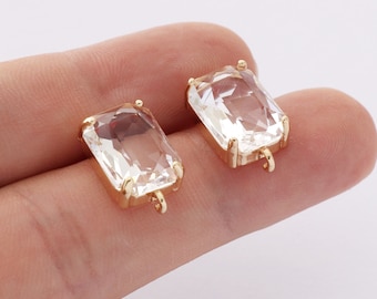 6PCS  Gold Plated Glass Pave Earring with loop,Rectangle Ear Stud,Crystal Ear Post,Designer jewelry Finding, 10*17mm
