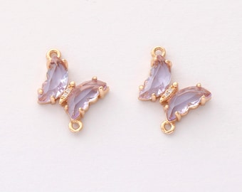 6pcs Gold Plated Crystal Butterfly Charm, Glass Butterfly Connector, Link, Animal Insects Finding, 12x16mm (small), Jewelry makeing