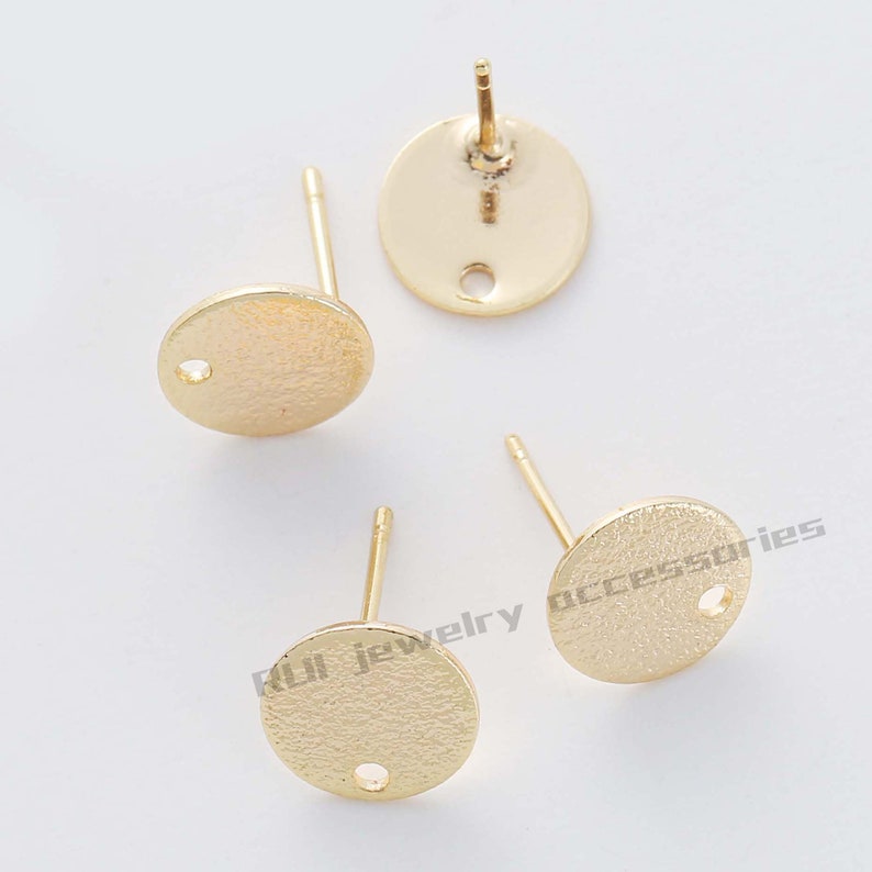 6PCS 18K Nickel free Quality Real Gold Plated Brass Earring Posts Earring Stud Round Circle Ear Stud Earring Accessories Jewelry Making image 2