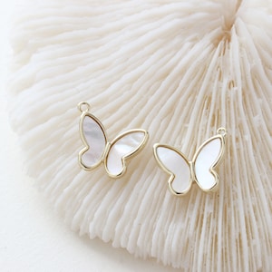 6pcs Real gold Plated Shell Butterfly Charm, Pearl White Butterfly, Pearl Butterfly Charm,Zircon Butterfly Charm, Necklace Pendant image 7