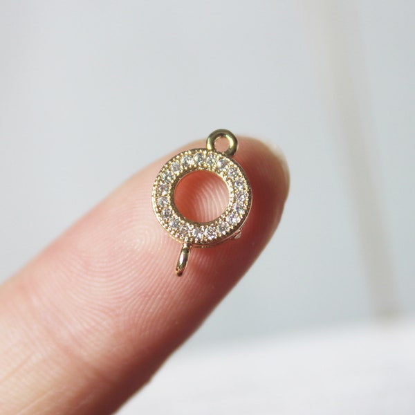 10pcs Real Gold Plated Circle Charm, Gold Initial Charm, Vermeil Circle Pendant, Gold Circle Connector, CZ Pave Circle Charm