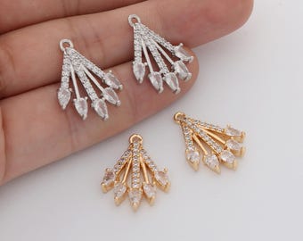 6pcs Real 18k Gold Plated Zircon Fan Shape Charm,CZ Pave Fan Pendant For Bracelet/Necklace Jewelry Making Diy Materials