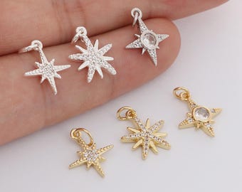 Colgante con dije de estrella pavé de circonita cúbica diminuta rellena de oro de 18 quilates para hacer collares y pulseras hechos a mano. Sin níquel y de alta calidad.