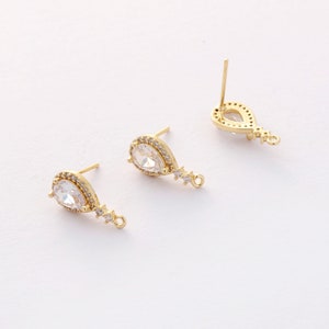 6PCS Real Gold Plated Brass Zircon Diamond Earrings Posts, Earring Stud,Tiny Mini Teardrop Ear Studs, 925 Sterling Silver Ear Stick