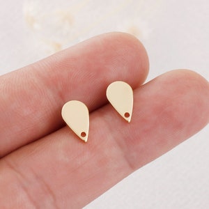 10PCS Real Gold Plated Brass Teardrop Earring Posts, Earring Stud,Round Ear Studs, Earring accessories