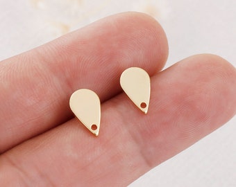 10PCS Real Gold Plated Brass Teardrop Earring Posts, Earring Stud,Round Ear Studs, Earring accessories