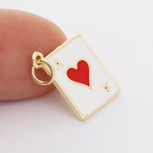 Dije de corazón esmaltado con forma de naipe, colgante de corazón colorido y encantador, suministros de joyería, fabricación de joyas, hallazgos chapados en oro