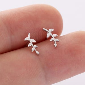 2pcs Sterling Silver Leaves Earrings Studs,Silver Leaves Earrings,Silver Olive Branch Earrings,Cartilage Earrings