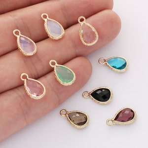 10pcs Clear Crystal Glass Charm Pendant,Tiny Mini Faceted Lucite Beads,Teardrop Glass Connector,Bezel Gemstone, wholesale prices, 15+Color