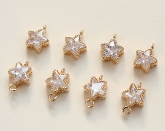 10pcs Real Gold Plated Brass Star Charm Pedant, cz Pave Star , Star Connector, 7.5*10MM, Tiny Mini Star, High Quality, Wholesale Supplies