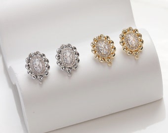 6PCS Real Gold Plated Brass Zircon Round Earrings cz Pave Post Earring Nickel-free High Quality