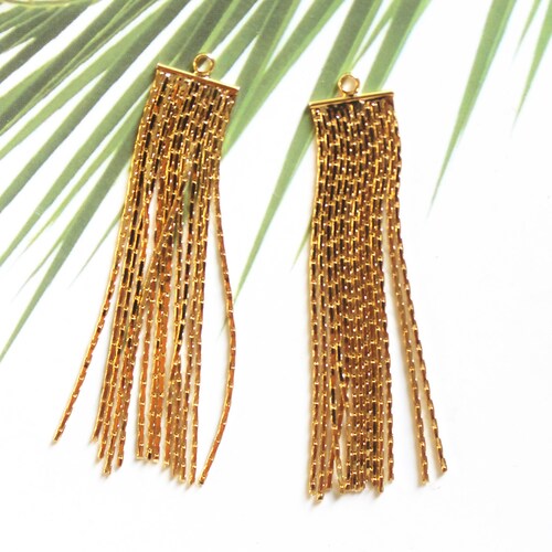 4PCS. 18k Real Gold Plated Tassel Charm Long Metal Tassels Etsy
