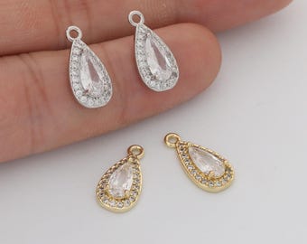 6pcs Real 18k Gold Plated Teardrop Charm, cz Pave Teardrop Pendant, Mini Teardrop Charm, diy Material, Bracelet Drop, Jewelry Making