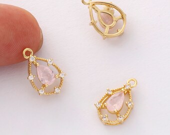 6pcs Real Gold Plated Teardrop Charm, Zircon Pendant, Pave Charm, Earring Accessories