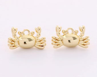 Gold Plated Crab Charm, Beach Charm, Gold Crab Pendant, Sea Life Charms, Enamel Charms, Necklace Earring pendant,Jewelry accessories