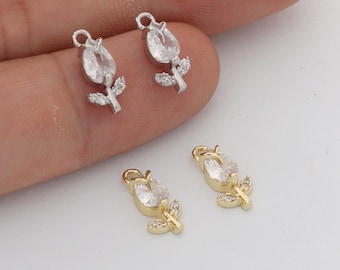 6pcs Real 18k Gold Plated Tulip Charm,Tiny Pave Tulip Pendant For Necklace and Bracelet Jewelry Making