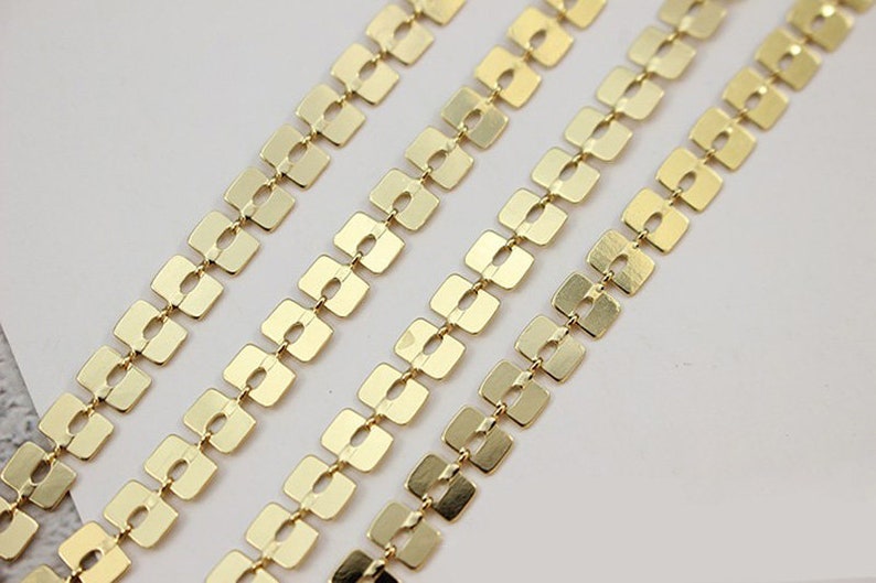 3.2feet Real Gold Plated Square Chain,Gold Disc Chain,Loose,Flat Chevron Chain,Herring bone Fish bone Chain,Collar Necklace diy,Finding