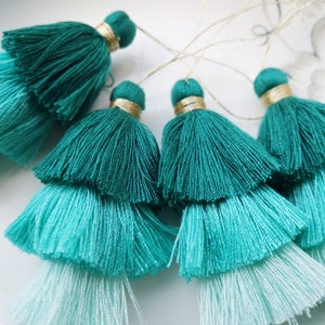 High Quality Large Cotton Tassels, Triple Cotton Tassels, Cotton Thread Tassels, Forest Green ombre Tassels,Stacked Cotton Tassels,Statement