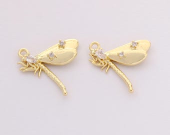 Real Gold Plated Brass Dragonfly Charms Animal Pendant Dragonfly Charm Jewelry Accessories for Necklace&Bracelet Making