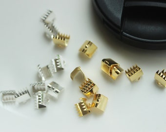 10st.925 sterlingzilveren lintuiteinden krimpen, 6 mm/8 mm/10 mm sluitingen, touwklem, zaagtandsluitingen, lintkrimpen, koorduiteinde
