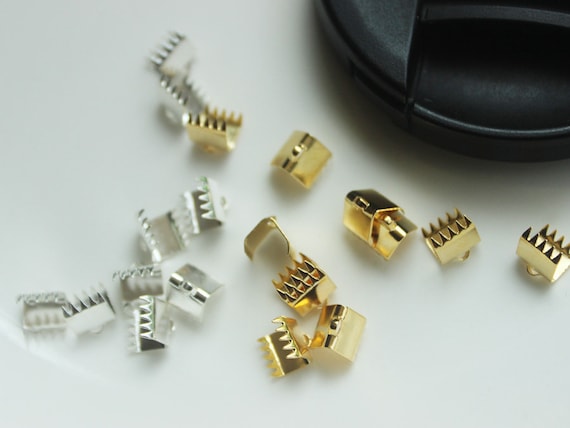 10pcs.925 Sterling Silver Ribbon Ends Crimp,6MM/8MM/10MM Fasteners Clasps, Rope Clip, sawtooth clasps, Ribbon Crimp ,Cord End