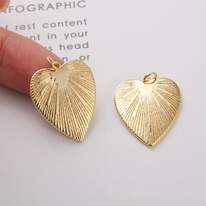 6PCS Real Gold Plated Large Heart Charm, Jewelry Making Material, Crafts Supplies, Earrings diy