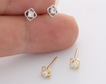 6pcs Real Gold Plated Flower Stud Earrings, Tiny Mini Dainty Earrings, Zircon Cartilage Earring Stud,Minimalist Accessories,Bulk