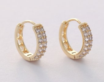 6pcs Real Gold Plated Zircon Leverback Earrings,French Clip Earrings,Ear Hook,Small Hoop Earrings,Minimalist Huggie Hoops