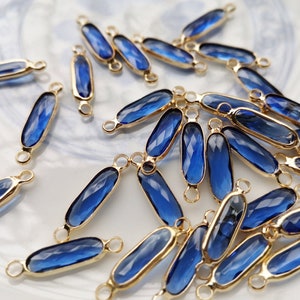 2/10pcs Faceted Royalblue Glass Charm Connector,Drop Glass Pendant,Faceted Glass Drop Charm,Framed Glass Pendant,Quality Plated over Brass