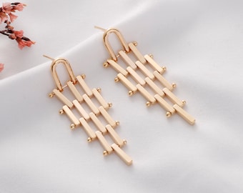 4pcs Real Gold Plated Tassel Earrings, Stick Bar Earring, High Quality, Nickel Free