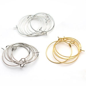 Silver, Gold & Rose Gold Wine Rings for DIY Wine Charms, Earring Hoop Rings,  Wine Glass Charm Rings, 20mm With Bent End, 10 or 25 Pieces 