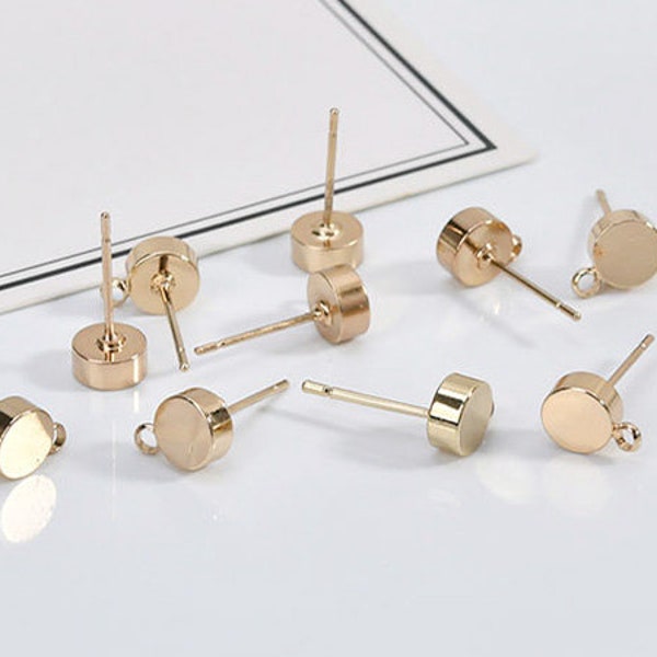 10Pcs 18K Gold Plated 6MM Round Earrings w/ Ring,Round Stud Earring,Gold Ball Earrings,Trend Earrings,Earring Attachment