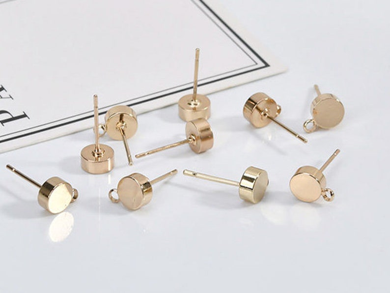 10Pcs 18K Gold Plated 6MM Round Earrings w/ Ring,Round Stud Earring,Gold Ball Earrings,Trend Earrings,Earring Attachment image 1