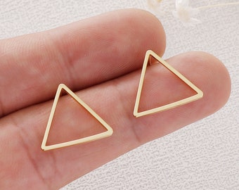 10PCS Real Gold Plated Brass Triangle Earring Posts, Earring Stud,Round Ear Studs, Earring accessories