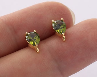 6PCS Real Gold Plated Brass Zircon Diamond Earrings Posts, Earring Stud,Tiny Mini Teardrop Ear Studs