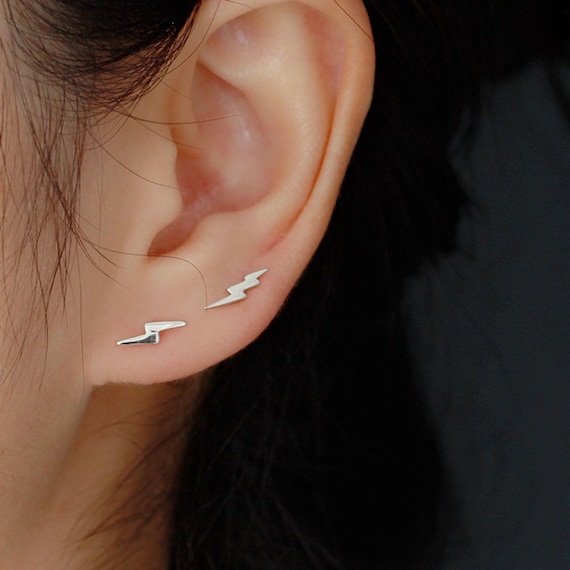 Orecchini A Bottone In Argento Sterling 925 Con Fulmini E Micro Pavé Di Zirconi Cubici Per Donna / Orecchini Piccoli E Delicati / Regali Per Lei / - Italia - Foto 13