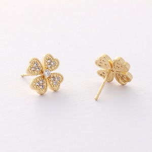 6pcs Real 18K Gold earrings,Ear Stud,Hollow Clover Post Earrings,Designer jewelry Finding,Earring diy,925 Sterling silver ear stick